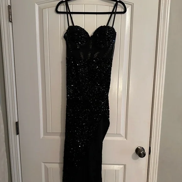Diva Boutique Black Sequin High Slit Dress - Picture 7 of 12